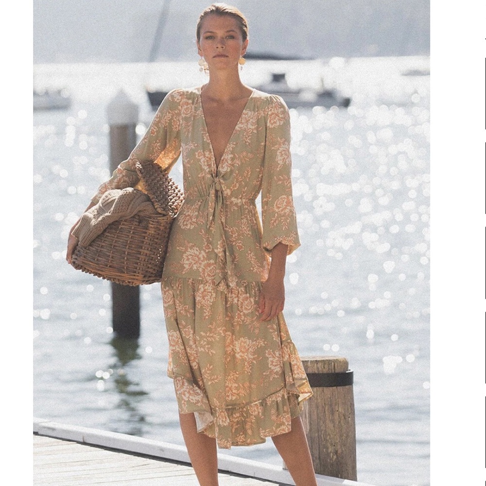 Tuckernuck Kivari Solstice Collection Tie Front Long Sleeve Midi Dress Size XS